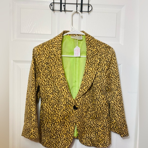 Grigio Forlire Vintage Y2K cropped cheetah blazer with green lining size ten - Picture 4 of 6